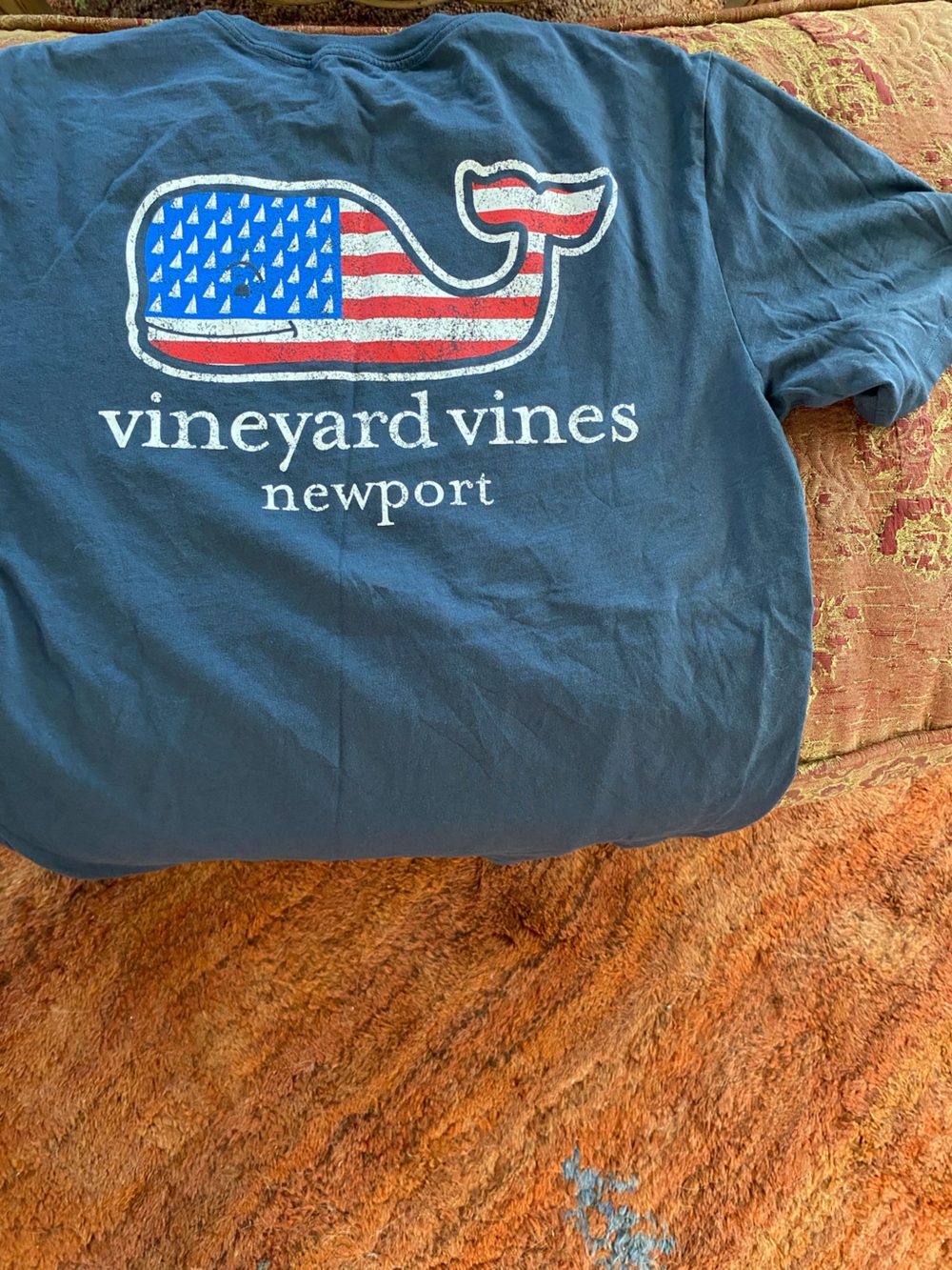 Vineyard Vines Navy Graphic Newport Whale Tee with Red & Blue Accents